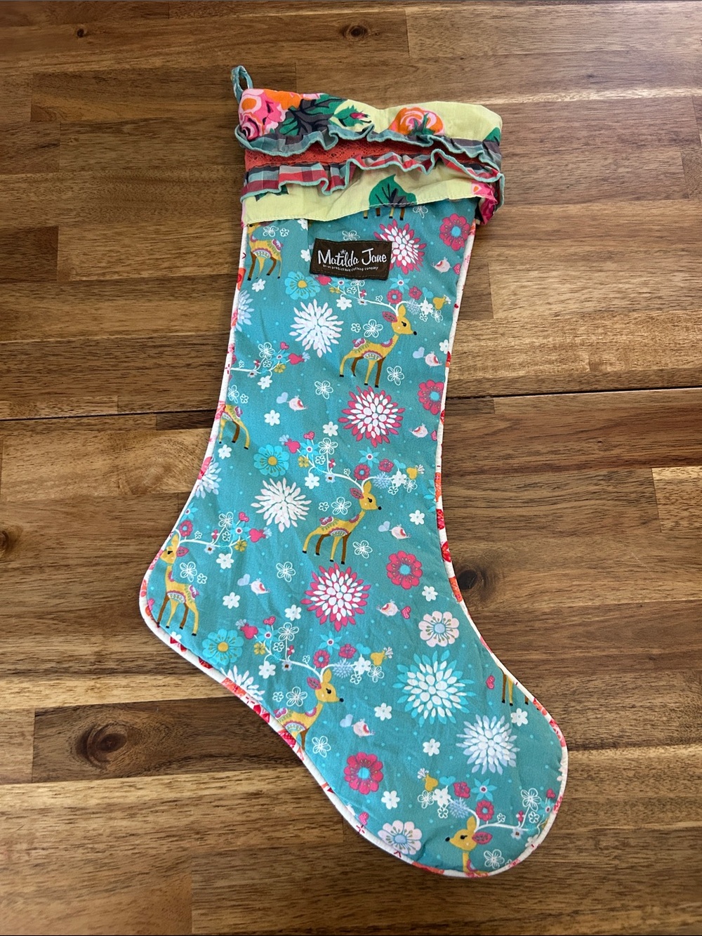 Matilda Jane Retro Floral Reindeer Stocking with Ruffled Top